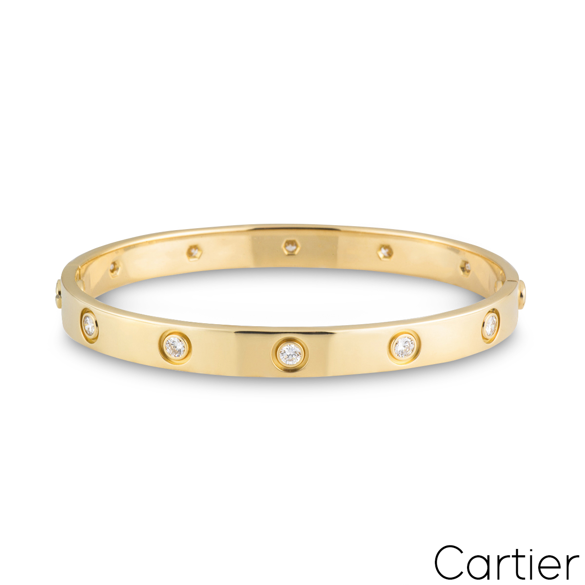 Cartier Yellow Gold Full Diamond Love Bracelet Size B Rich